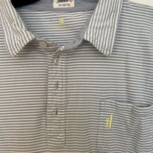Johnnie o gray and white striped polo
